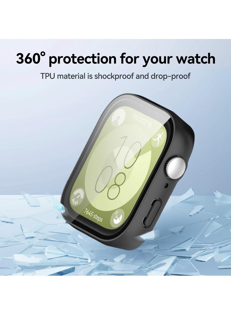 Protective Case for HUAWEI WATCH FIT 3 All-around Anti Scratch Shockproof Hard PC Full Cover Tempered Glass Case Compatible with Huawei Watch Fit3,Black - Image 4
