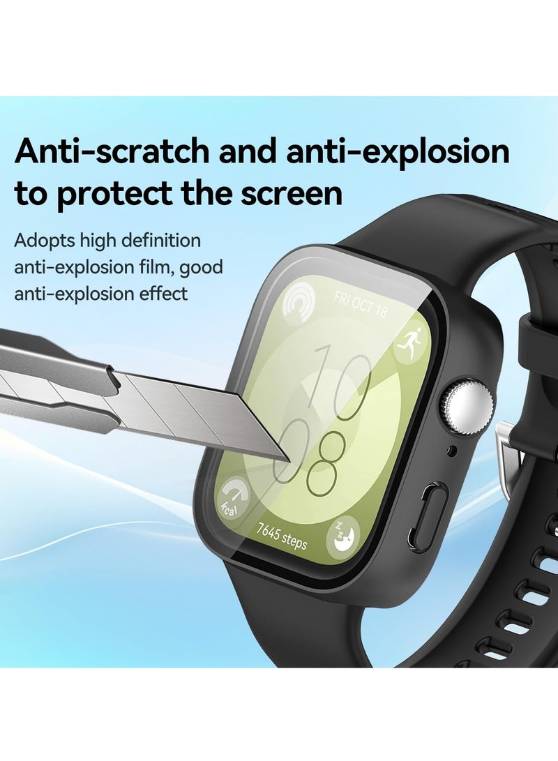 Protective Case for HUAWEI WATCH FIT 3 All-around Anti Scratch Shockproof Hard PC Full Cover Tempered Glass Case Compatible with Huawei Watch Fit3,Black - Image 5