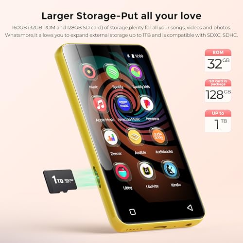 innioasis 160GB MP3 Player with Bluetooth and WiFi, innioasis Music Player with Spotify,Pandora,Amazon Music,4" Touch Screen Android MP4 MP3 Player for Kids with Libby,Audible(Black_Gold) - Image 5