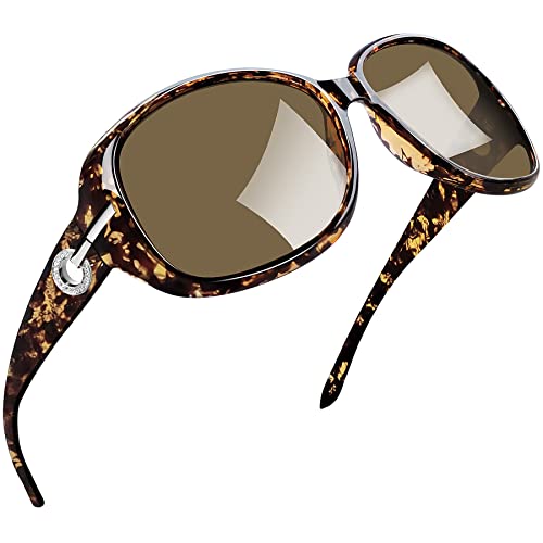 Joopin Big Sunglasses Trendy Large Rectangle Sun Glasses Polarized UV Protection Rhinestone Shades for Women Ladies Oversized Sunnies (Tortoise Brown) - Image 1