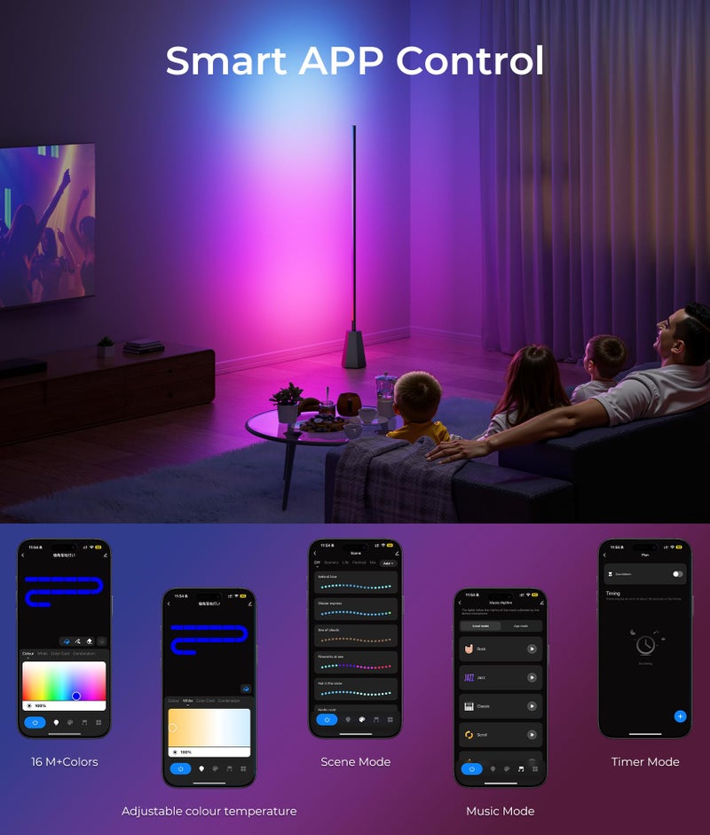 DeckTok Corner Floor Lamp, RGBCW Smart Floor Lamp pro, Upgraded 1500lm, 16 Million Colors, Music Sync,2700-6500K, LED Corner Lamp with Alexa & Google Compatible, Led Floor Lamps for Living Room Bedroom Gaming - Image 3