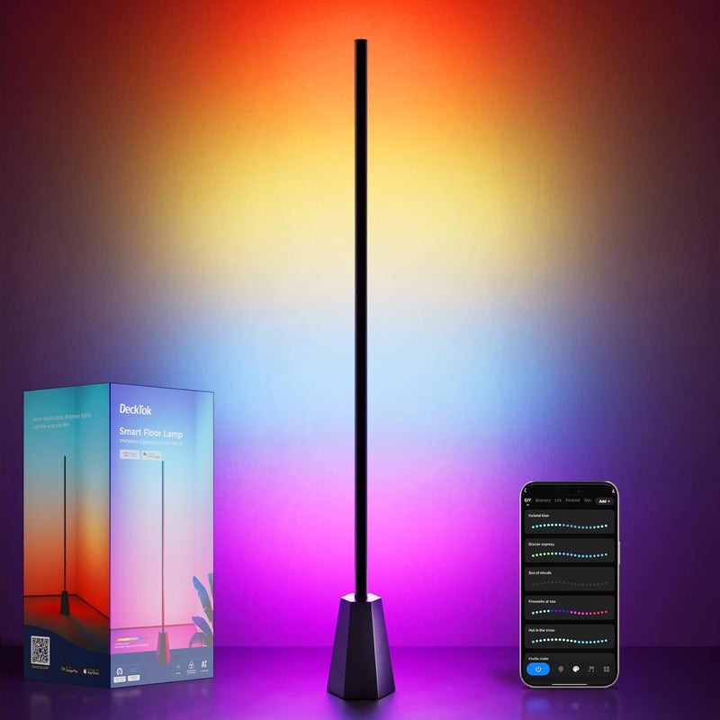 DeckTok Corner Floor Lamp, RGBCW Smart Floor Lamp pro, Upgraded 1500lm, 16 Million Colors, Music Sync,2700-6500K, LED Corner Lamp with Alexa & Google Compatible, Led Floor Lamps for Living Room Bedroom Gaming - Image 1