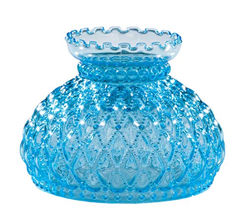 BP Lamp Light Blue Glass Lamp Shade with Diamond Quilted Pattern Student Glass Shade with Crimped Top 7 Inch Fitter for Vintage and Antique Style Globes