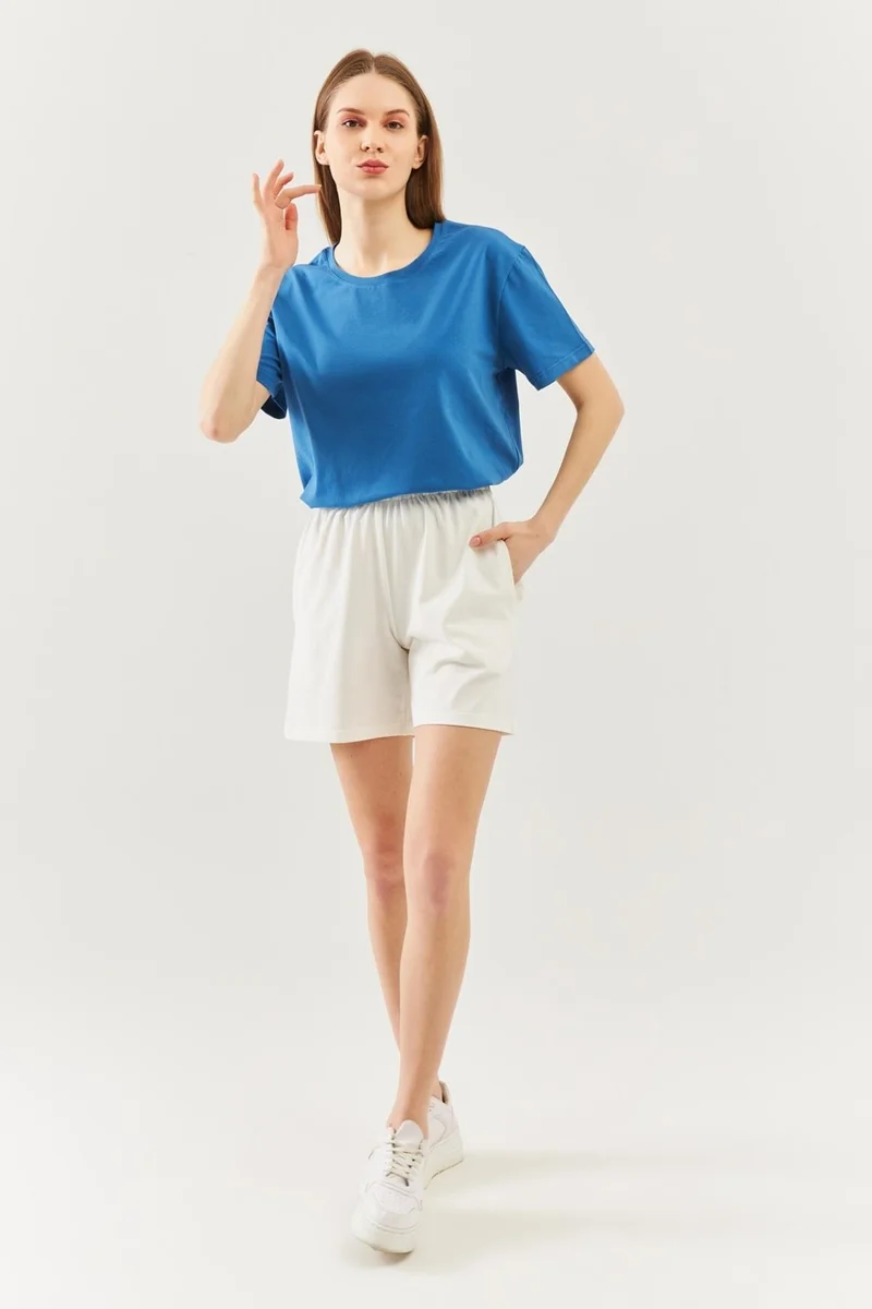 بوتيكجيز White Comfortable 100% Cotton Combed Cotton Short Trendy Women's Shorts with Elastic Waist Waist Pocket