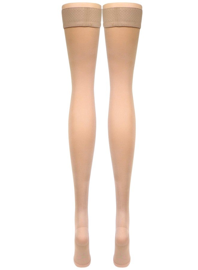 NuVein Medical Compression Stockings, 15-20 mmHg Support, Soft Comfort Microfiber, Thigh Length, Open Toe, Beige, Large - Image 2