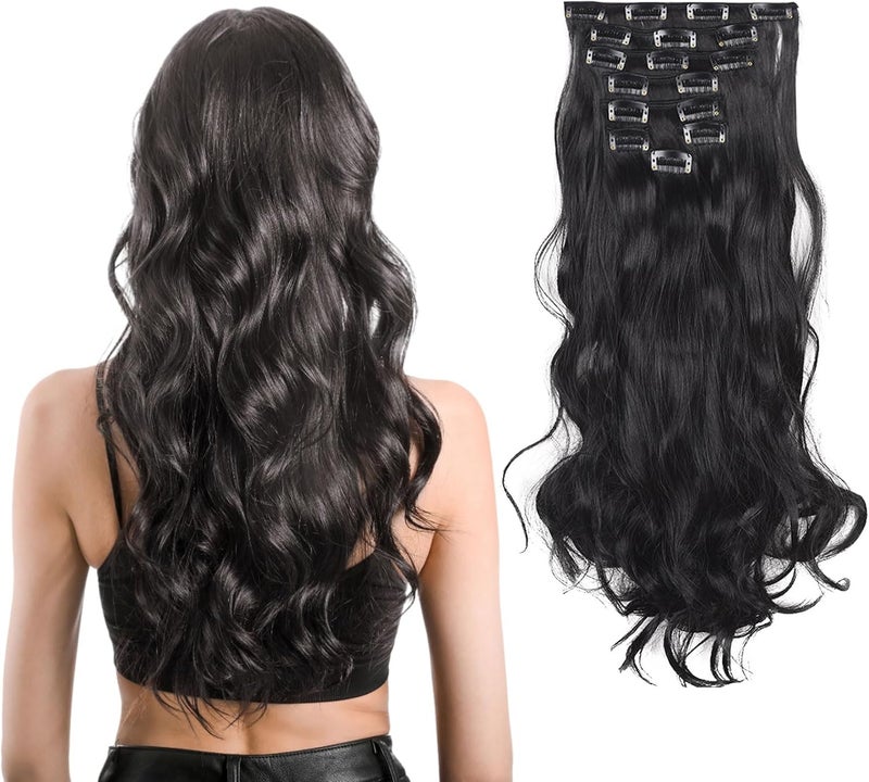 Black Clip in Curly Synthetic Clip in Hair Extensions 23 Inch Seamless Hair Pieces for Women