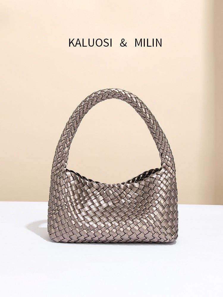 High-Quality Light Luxury Spring And Hand-Woven Bag Tote Bag High-End Shoulder Bag Armpit Bag Vegetable Basket Bag - Image 2
