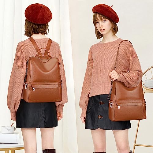 TrueArch Stylish Grained Textured Convertible Laptop Backpack PU Leather Crossbody Shoulder Bag With Inner Padded Pocket & Adjustable Strap (Tan) - Image 2
