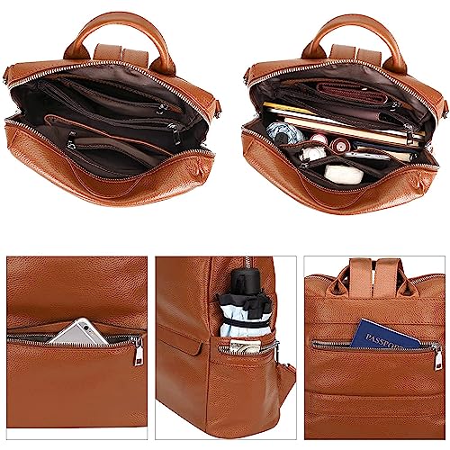 TrueArch Stylish Grained Textured Convertible Laptop Backpack PU Leather Crossbody Shoulder Bag With Inner Padded Pocket & Adjustable Strap (Tan) - Image 4