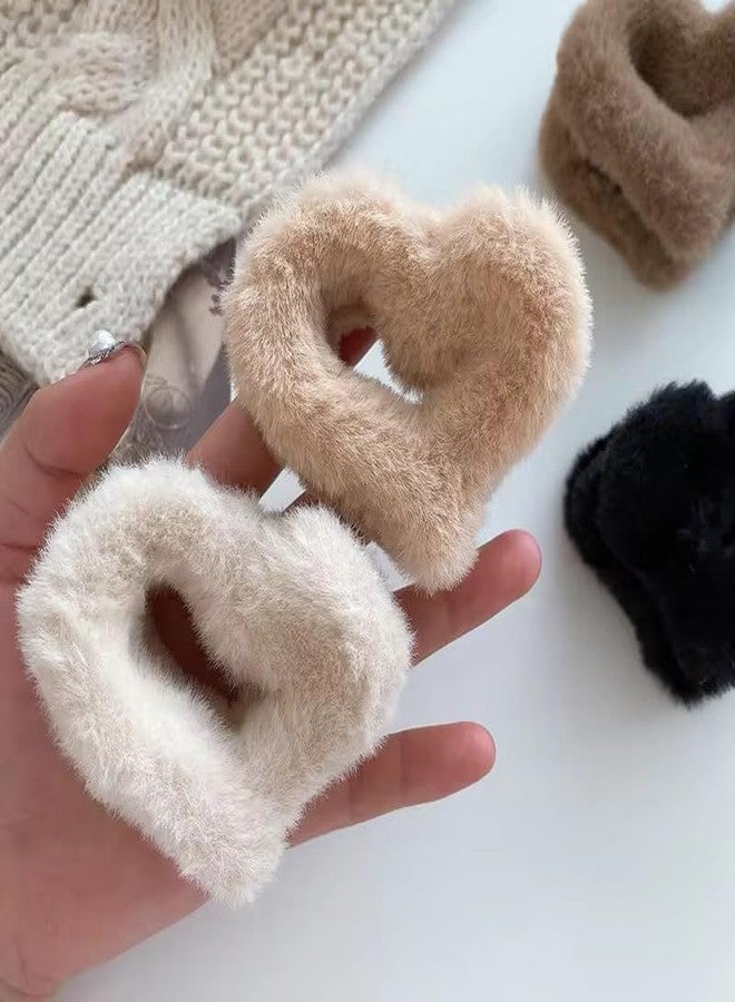 VORSET 3 Pcs Fuzzy fur Heart Hair Claw Clips for Women & Girls | Soft Faux Fur Clutcher for Bun, Ponytail | Non-Slip Cute Hair Accessories for Thick & Thin Hair. - Image 5