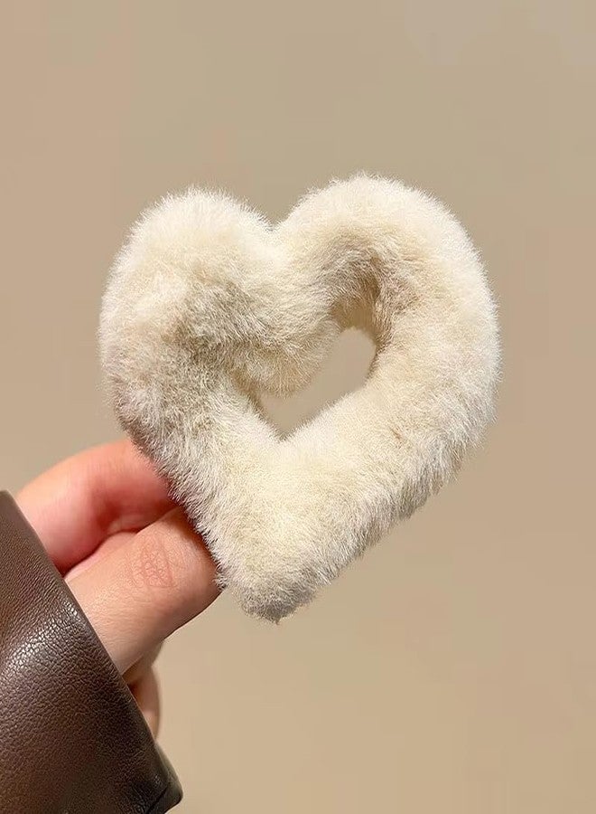 VORSET 3 Pcs Fuzzy fur Heart Hair Claw Clips for Women & Girls | Soft Faux Fur Clutcher for Bun, Ponytail | Non-Slip Cute Hair Accessories for Thick & Thin Hair. - Image 2