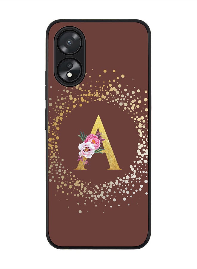 Stylizedd Rugged Black Edge case for Oppo A18 / Oppo A38,Slim fit Flexible Cover - Custom Monogram Initial Letter Floral Pattern Alphabet - A (Brown ) - Image 1