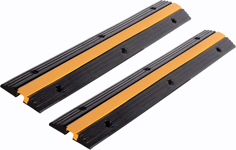 F COME 2 Pack Rubber Cable Ramp Hose Cable Protector Ramp 1 Channel 11000Lbs Load Capacity Traffic Speed Bump Wires Power Lines Extension Cord Cover for Indoor Outdoor - Image 1