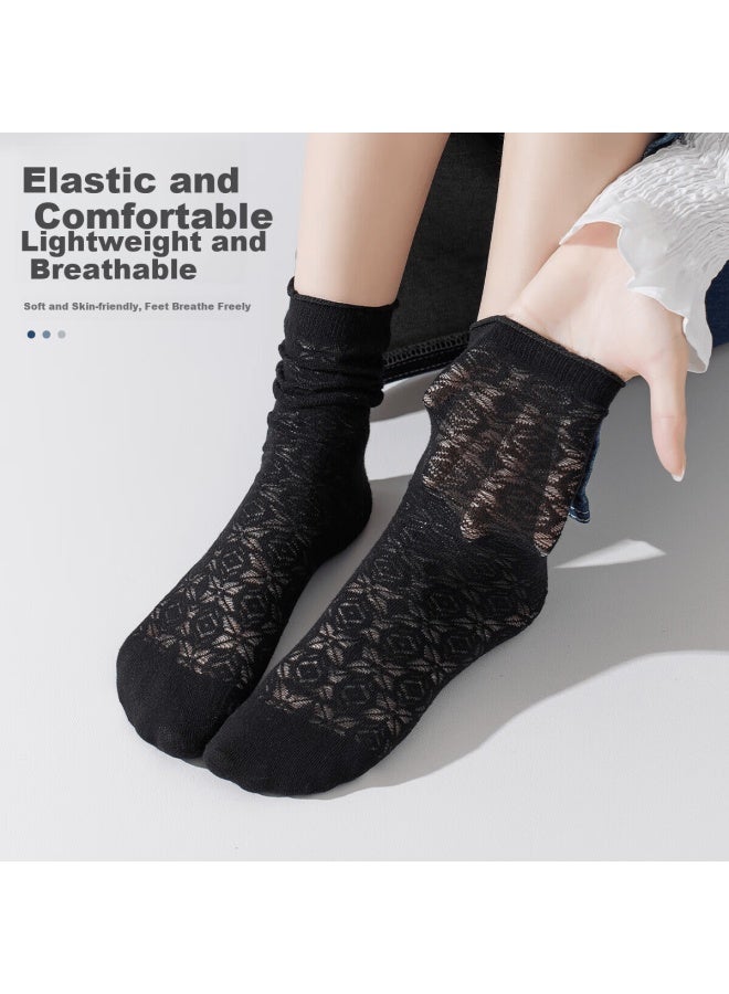 Your Sun Yiershuang Women's Summer Thin Cotton Solid Color Mesh Long Socks Slouchy Socks - Durable Fit - Image 3