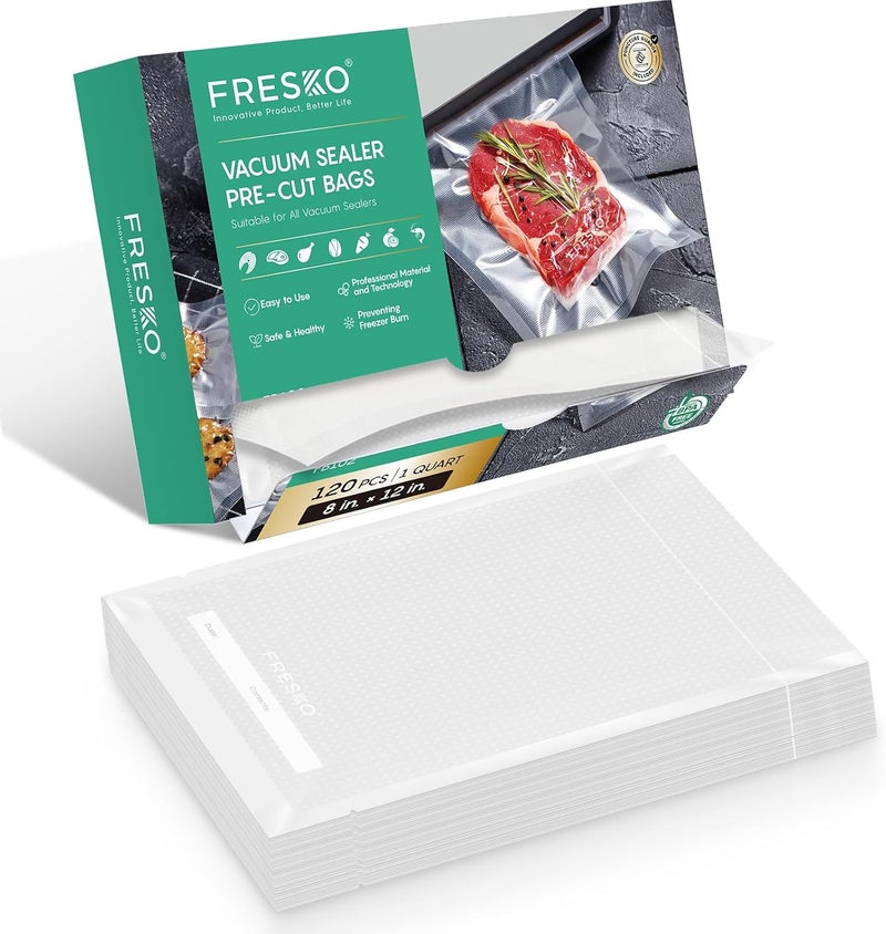 Fresko 8"x12" Food Vacuum Sealer Bags, 120Pcs PreCut Bags for Food Vacuum Storage, Vacuum Seal Food Sealer Bags with BPA Free and Heavy Duty, Great for Sous Vide Bag Meal Prep - Image 1