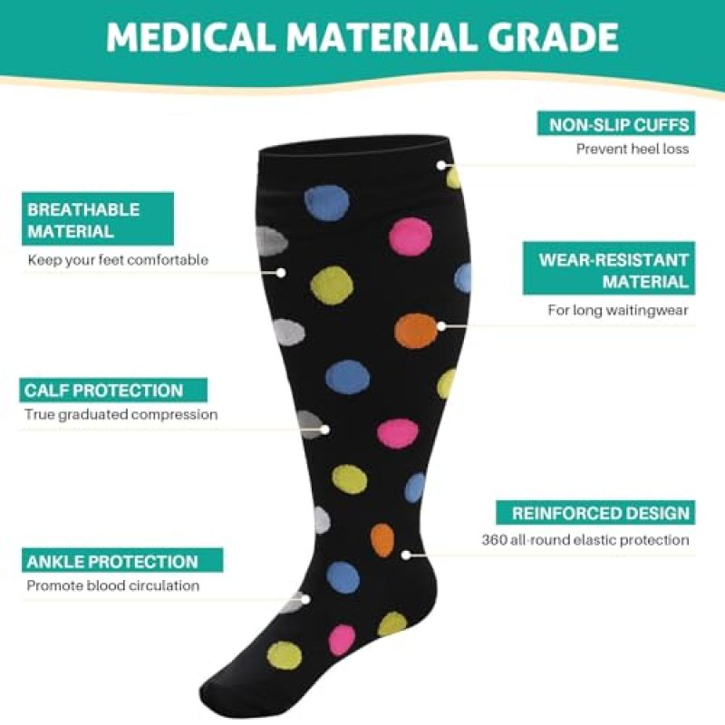 Plus-size compression socks for wide calves, unisex, 20–30 mmHg compression. Ideal for travel, healthcare professionals, running, and pregnancy. Available in color, size 7XL. 3PCS - Image 4