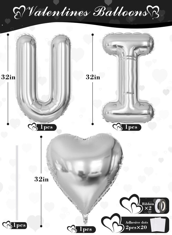 Haolongfa I Love You Balloon for Him or Her, Black Silver Valentines Balloons with Heart Shaped Balloons, Artificial Rose Petals, Romantic Valentines Day Decoration, Proposal, Anniversary, Date Night Supplies - Image 3