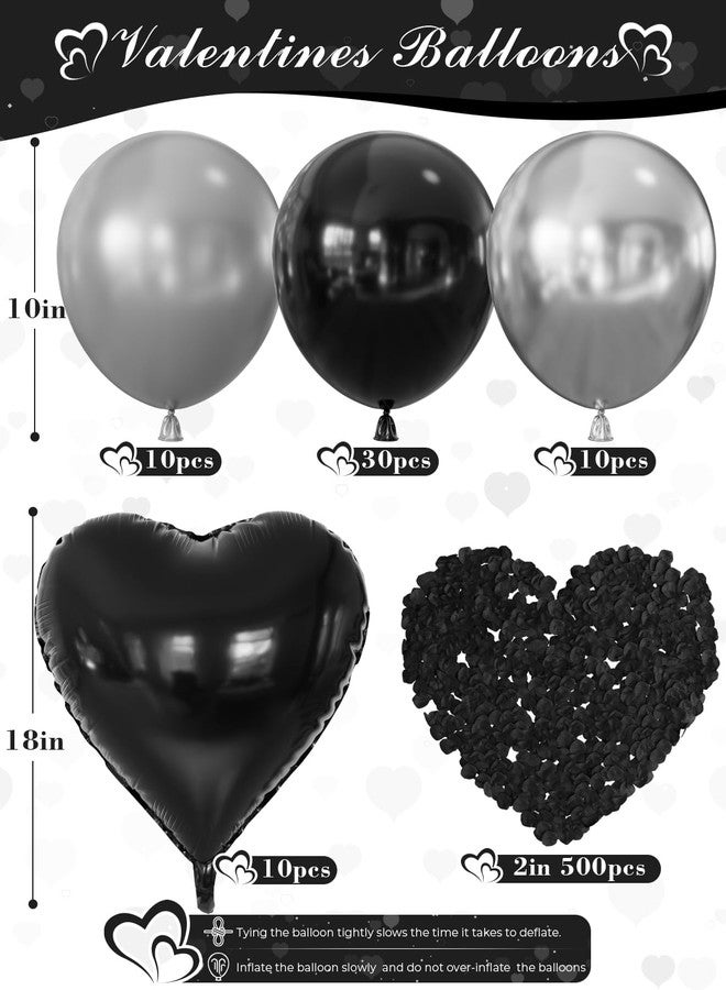 Haolongfa I Love You Balloon for Him or Her, Black Silver Valentines Balloons with Heart Shaped Balloons, Artificial Rose Petals, Romantic Valentines Day Decoration, Proposal, Anniversary, Date Night Supplies - Image 2