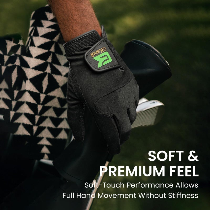 GKandi Golf Gloves Men All Weather Anti-Slip Value 2 Pack, Men's Golf Gloves Rain Grip Flexible Durable Left Hand Right, Fit Size Small Medium ML Large XL (Large, Worn on Left Hand) - Image 5