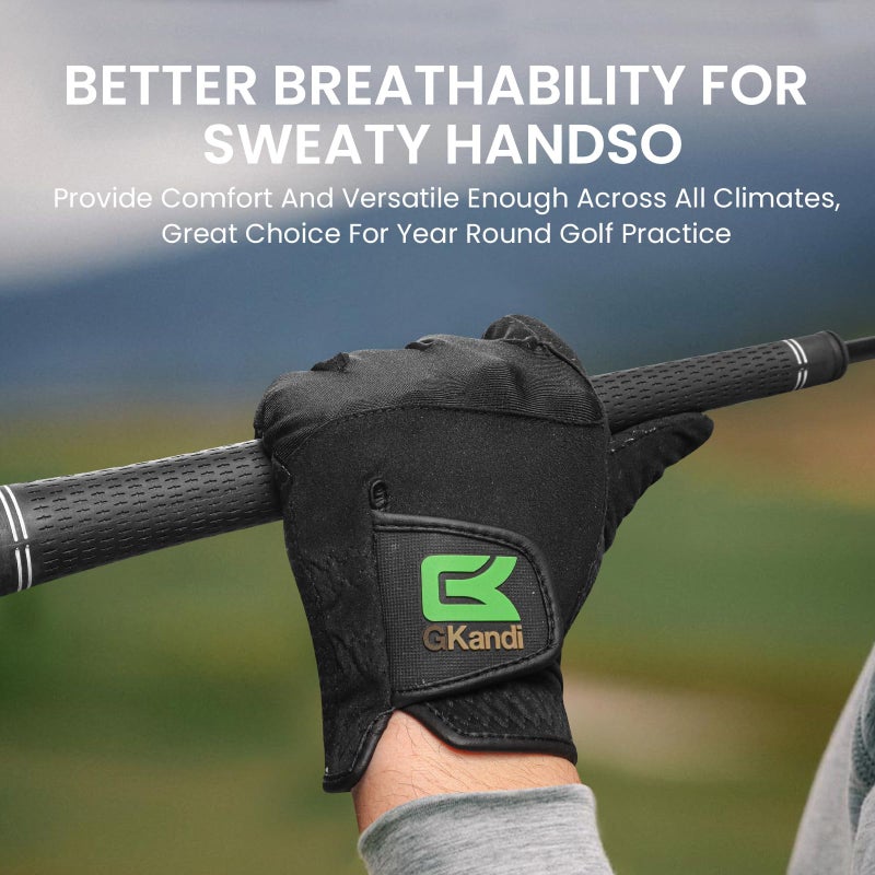 GKandi Golf Gloves Men All Weather Anti-Slip Value 2 Pack, Men's Golf Gloves Rain Grip Flexible Durable Left Hand Right, Fit Size Small Medium ML Large XL (Large, Worn on Left Hand) - Image 4