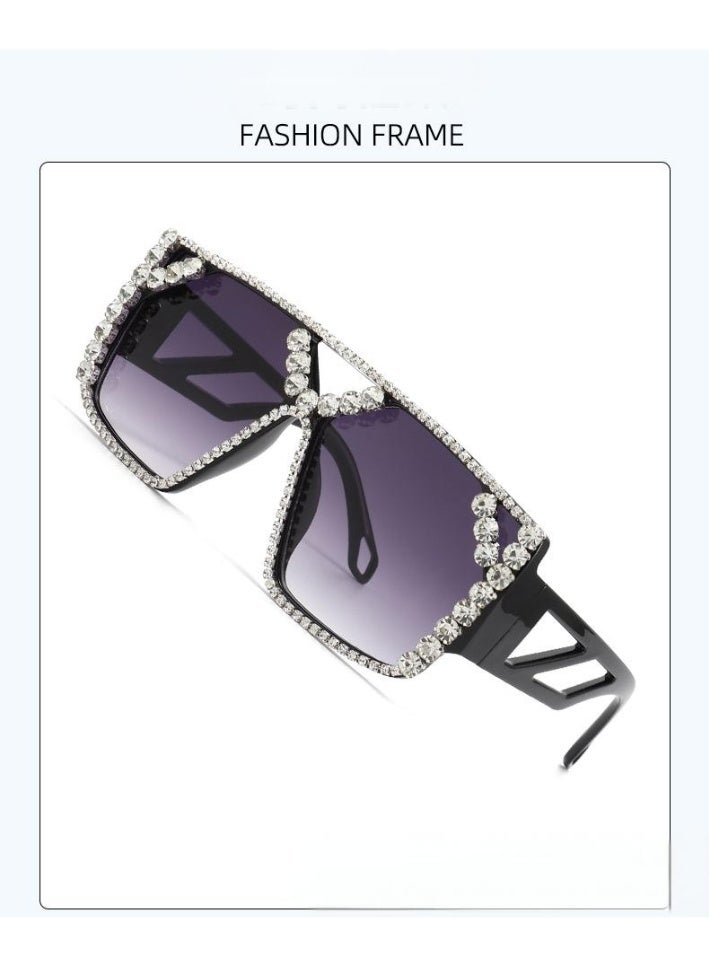 Veil Oversized Square Diamond Sunglasses for Women Fashion Sparkling Crystal Retro Disco Sunglasses - Image 2