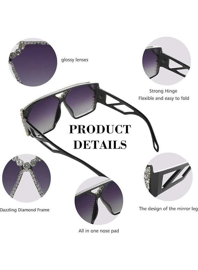 Veil Oversized Square Diamond Sunglasses for Women Fashion Sparkling Crystal Retro Disco Sunglasses - Image 4