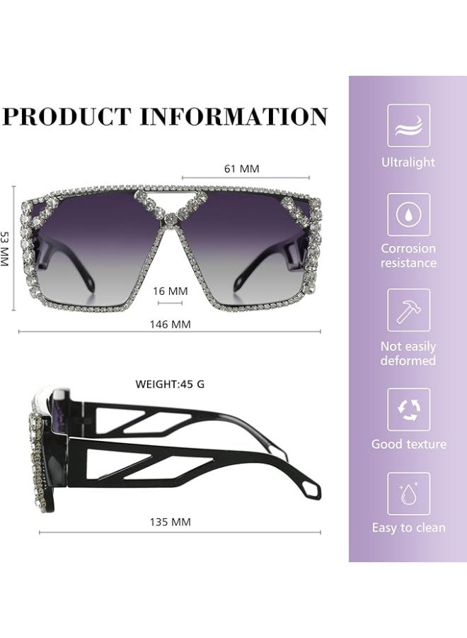 Veil Oversized Square Diamond Sunglasses for Women Fashion Sparkling Crystal Retro Disco Sunglasses - Image 3