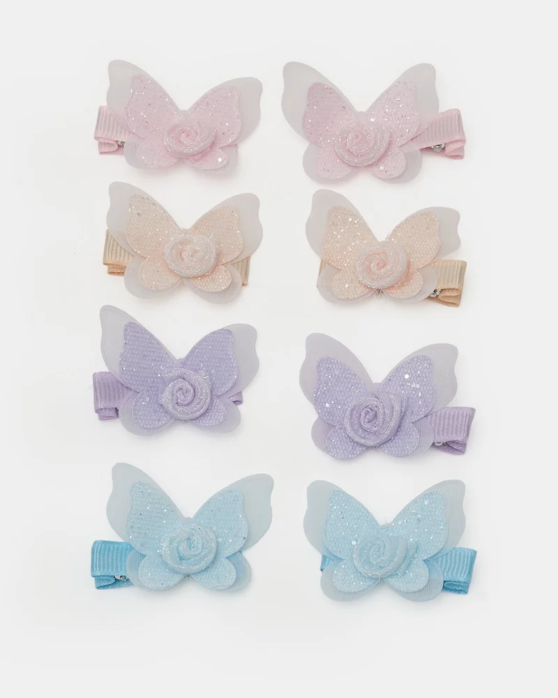 REDTAG Girls Assorted Embellished Hair Clip Set (Pack of 8)