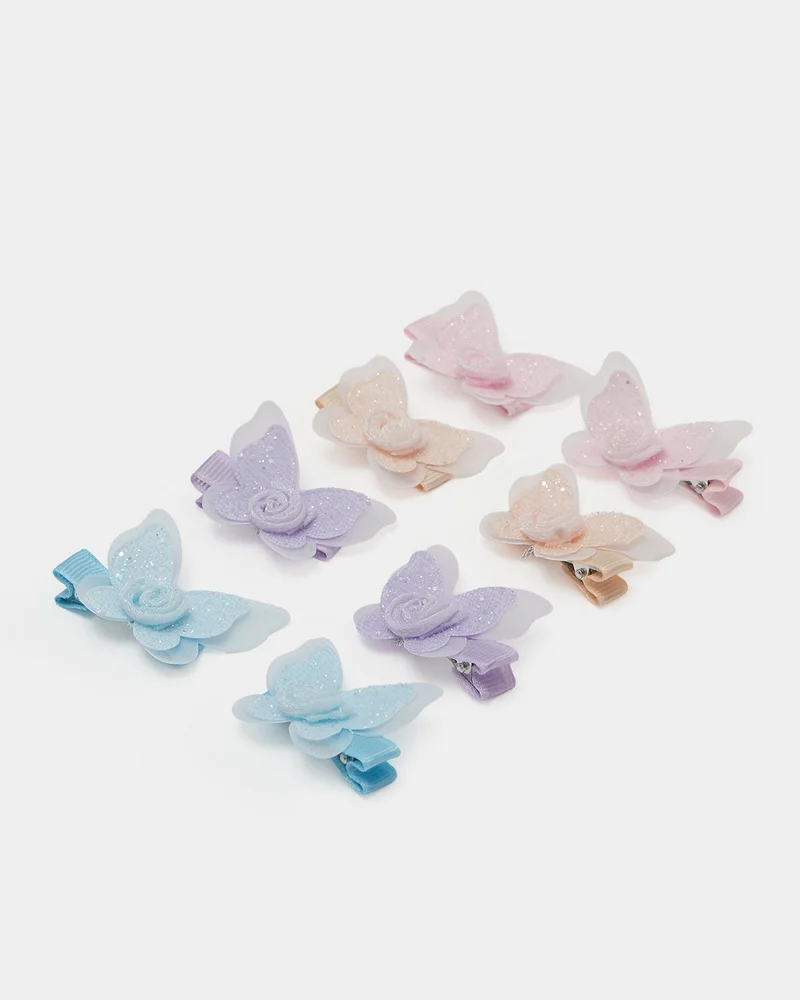 REDTAG Girls Assorted Embellished Hair Clip Set (Pack of 8)