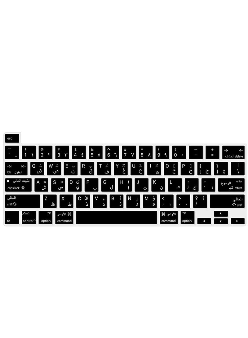 Arabic/English Bilingual Design Black Silicone Keyboard Cover Skin for 2019 New MacBook Pro 16 inch A2141 2020 New MacBook Pro 13.3 inch A2338 M1/A2251/A2289 with Touch Bar & Touch ID US Version - Image 3