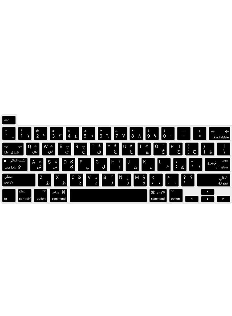 Arabic/English Bilingual Design Black Silicone Keyboard Cover Skin for 2019 New MacBook Pro 16 inch A2141 2020 New MacBook Pro 13.3 inch A2338 M1/A2251/A2289 with Touch Bar & Touch ID US Version - Image 2