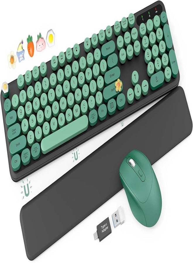 Trueque Wireless Keyboard and Mouse Combo - Cute Typewriter Keyboard with Detachable Wrist Rest, Retro Round Keycaps, Foldable Legs, 2.4GHz Keyboards for PC Laptop, Mac, Windows - Trueque (Black and Green) - Image 1