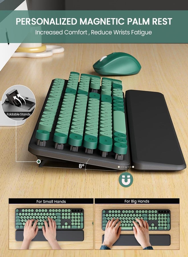 Trueque Wireless Keyboard and Mouse Combo - Cute Typewriter Keyboard with Detachable Wrist Rest, Retro Round Keycaps, Foldable Legs, 2.4GHz Keyboards for PC Laptop, Mac, Windows - Trueque (Black and Green) - Image 3