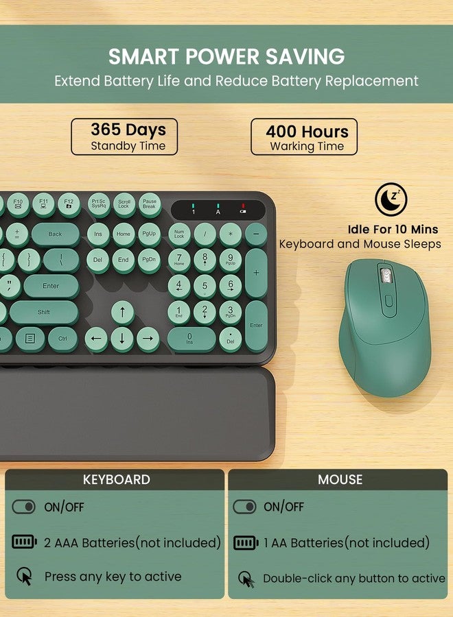 Trueque Wireless Keyboard and Mouse Combo - Cute Typewriter Keyboard with Detachable Wrist Rest, Retro Round Keycaps, Foldable Legs, 2.4GHz Keyboards for PC Laptop, Mac, Windows - Trueque (Black and Green) - Image 5