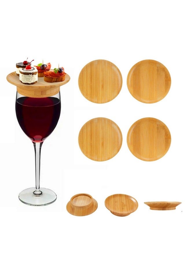 RUIYUE Drink Tops,Wine Glass Charcuterie Topper, Bamboo Wine Glass Topper ,Wine Glass Charcuterie Board wine Prevent Red Wine From Splashing ,Bamboo and Safe Suitable ,for Appetizer Plates & Desserts (4Pcs) - Image 1