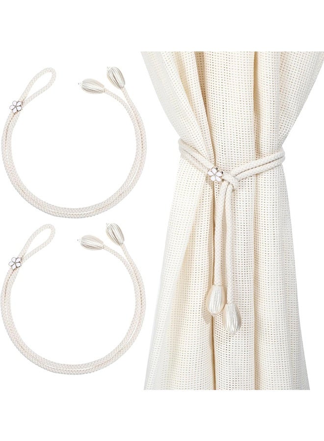 رباط ستائر على شكل شرابة 2 قطعة بدون حفر، رباط ستارة بوهيمي للحبال للستائر باللون الأسود والأزرق واللون الفاتح، حامل ستائر لغرفة المعيشة وغرفة النوم والفناء الخارجي والحديقة (بيج) - Image 1