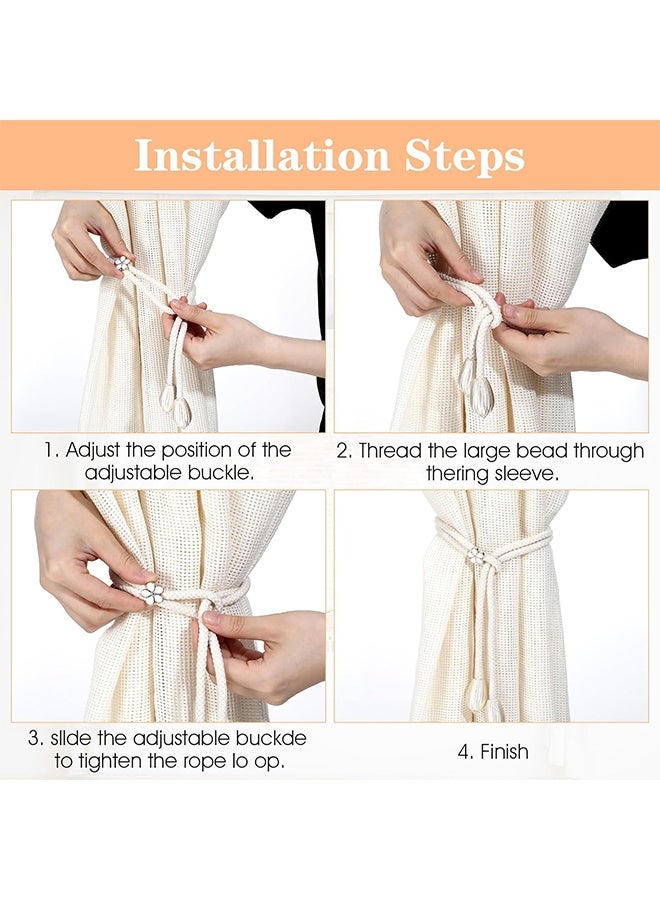 رباط ستائر على شكل شرابة 2 قطعة بدون حفر، رباط ستارة بوهيمي للحبال للستائر باللون الأسود والأزرق واللون الفاتح، حامل ستائر لغرفة المعيشة وغرفة النوم والفناء الخارجي والحديقة (بيج) - Image 5