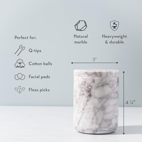 Cork & Mill Marble Bathroom Container with Lid - Holder for Qtip Swabs, Cotton Balls, Pads, Rounds, or Floss Picks - White Apothecary Jar for Q Tips - Canister for Organizing Bathroom Counter Vanity - Image 3