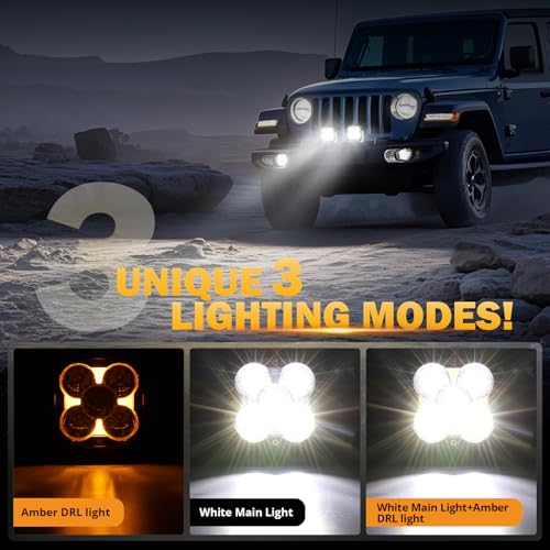 Auxbeam XPUltra Series 45 LED Pods 128W 15200LM Hyper Spotlight Offroad Lights with DRL Off Road Light Bars Fog Light with Amber Covers Cube Ditch Lights for Jeep UTV ATV Off Road Pair - Image 3
