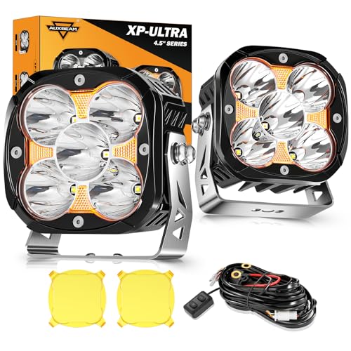 Auxbeam XPUltra Series 45 LED Pods 128W 15200LM Hyper Spotlight Offroad Lights with DRL Off Road Light Bars Fog Light with Amber Covers Cube Ditch Lights for Jeep UTV ATV Off Road Pair - Image 1