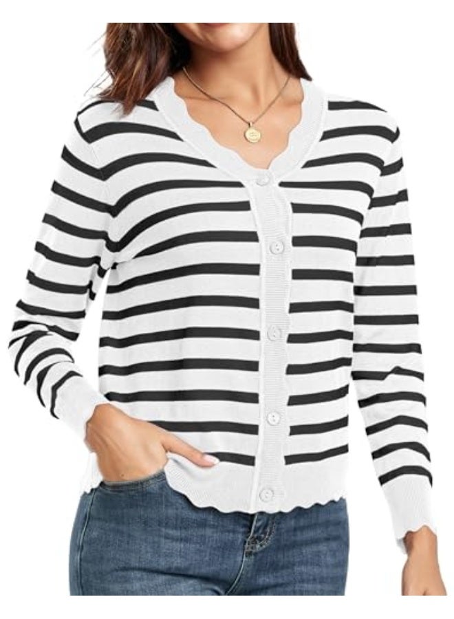 NIBEMINENT Women's Long Sleeve V-Neck Button Down Cardigan Knit Shrugs Sweater - Image 3