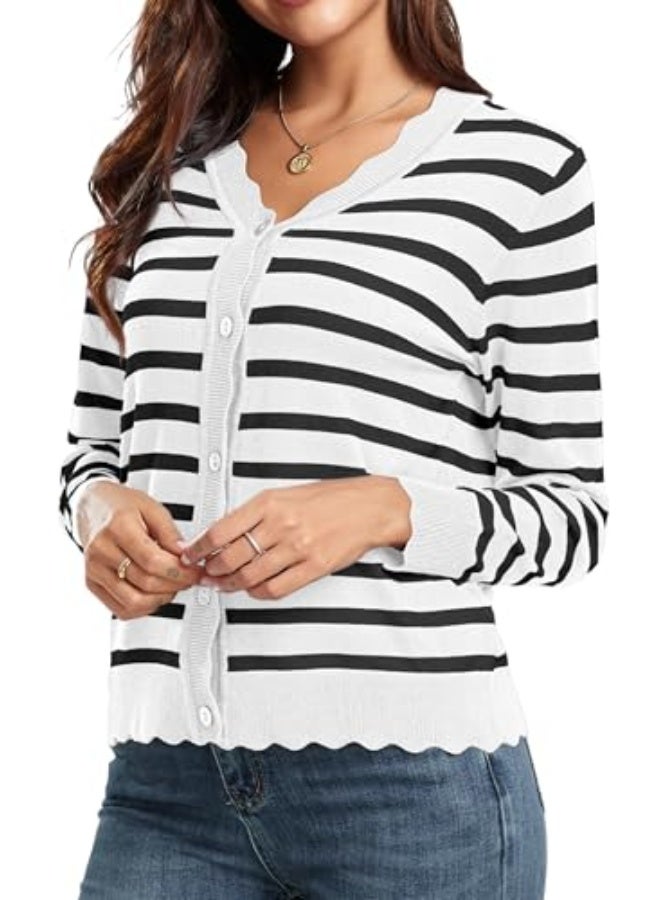 NIBEMINENT Women's Long Sleeve V-Neck Button Down Cardigan Knit Shrugs Sweater - Image 2