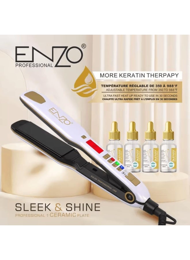 ENZO مكواة شعر ENZO EN-5111BS الاحترافية، مكواة شعر نهائية مع درجة حرارة قابلة للتعديل وسخونة سريعة مع هدية مجانية 4 زجاجات من خلاصة الماكا - Image 3