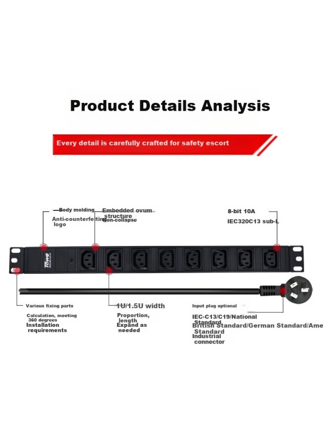 Towe, 8-outlet European Standard Iec C13 Pdu Cabinet Socket, Specialized Power Strip For Data Center, Engineering Expansion Power Distribution Unit En10/i803 - Image 3