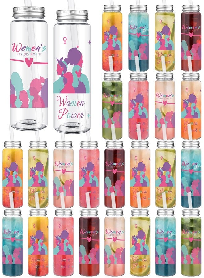 Skylety 24 Pcs Women's History Month Gifts Bulk International Women's Day 14 oz Plastic Cup with Lids and Straws Inspirational Reusable Cups Whm Feminism Woman Power Gift for March Offices Female - Image 1