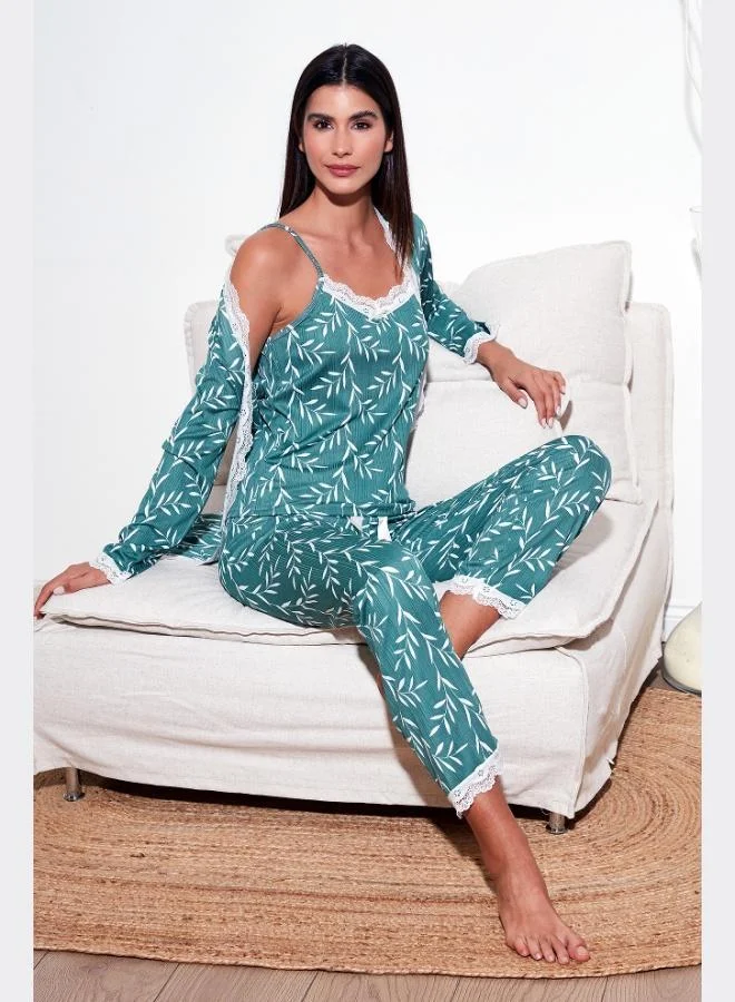 Lela Lela Lace Regular Fit Dressing Gown Rope Strap Pajama Set Women's Pajama Set 65780118
