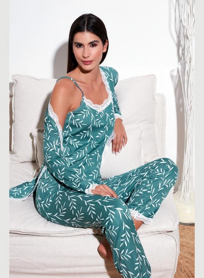 Lela Lela Lace Regular Fit Dressing Gown Rope Strap Pajama Set Women's Pajama Set 65780118