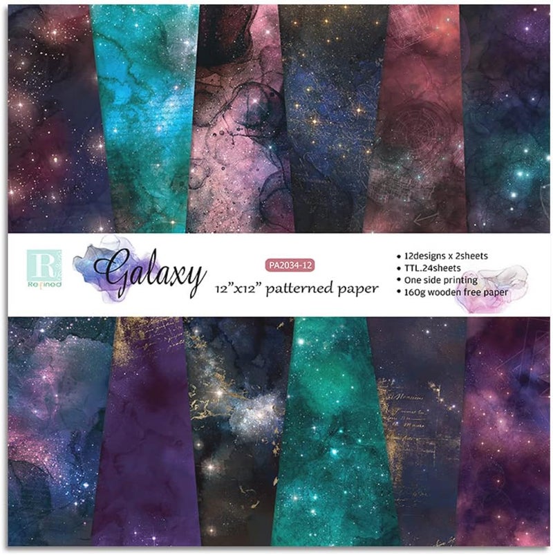 GOMTYEA 12x12 Scrapbook Paper Pad - Classic Star Sky Cardstock Double Sided Printed Background Designer Paper for Journaling Scrapbooking Gift Wrapping Card Photo Album Decorative 12 Designs 24 Sheets - Image 2