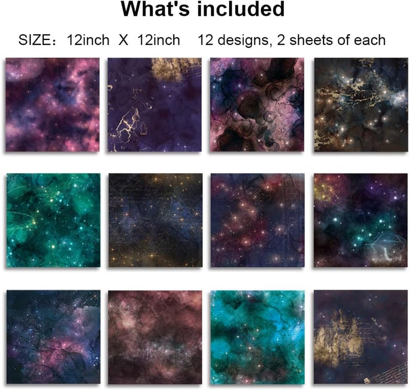 GOMTYEA 12x12 Scrapbook Paper Pad - Classic Star Sky Cardstock Double Sided Printed Background Designer Paper for Journaling Scrapbooking Gift Wrapping Card Photo Album Decorative 12 Designs 24 Sheets - Image 3