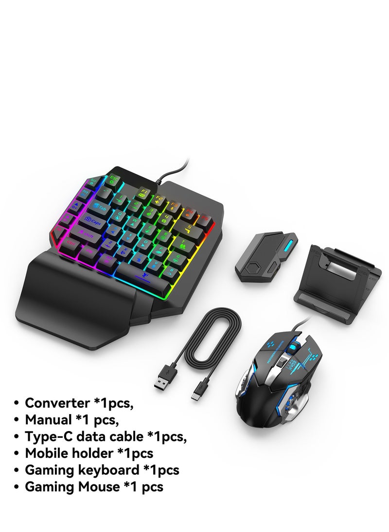 Gaming Mouse 35 Keys Single Hand Gaming Keyboard Converter Set For Android PUBG CODM Genshin Diablo All Games
